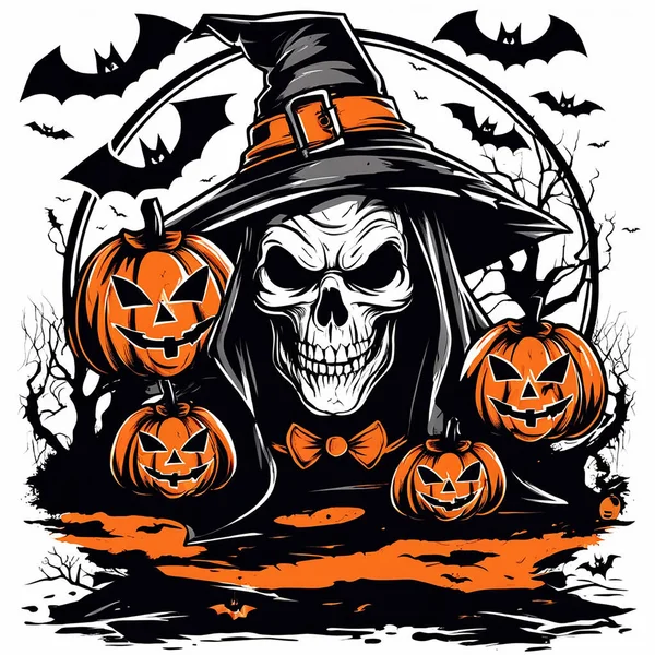 Halloween Kürbis Mit Totenkopf Vektor Illustration Für Halloween Karte Banner — Stockvektor