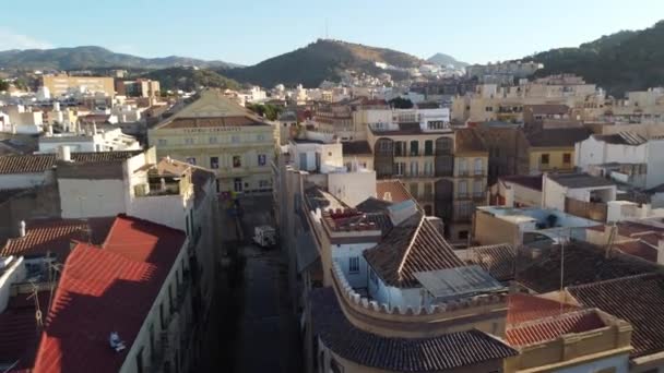 Viagens Vídeo Com Drones Pelo Centro Cidade Málaga Dia Ensolarado — Vídeo de Stock