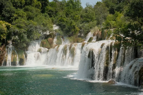 Intriguing Side View Majestic Krka Waterfalls Offering Unique Perspective Cascading — Stock Photo, Image