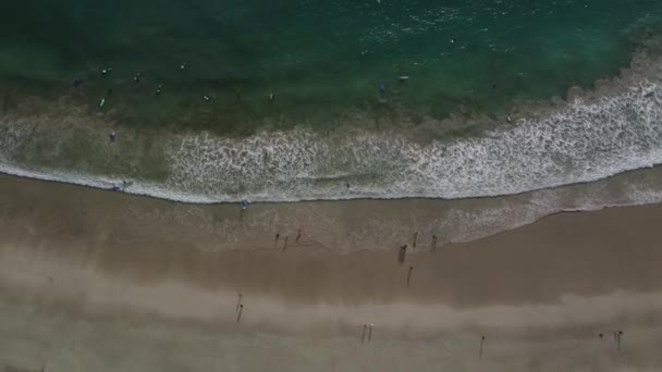 Ponořte Živé Surfařské Kultury Selong Belanak Beach Shora Dolů Drone — Stock video