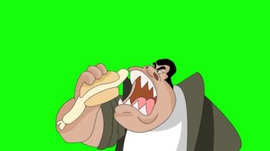 Koca adam fast food yiyor. 2 boyutlu çizgi film animasyonu, senin videoların için çizgi film karakteri.