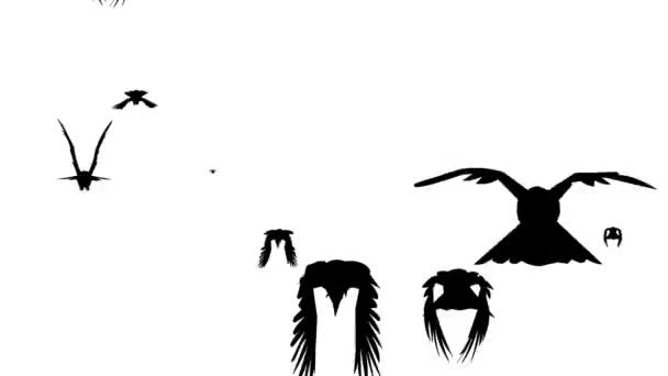 Vogels Vliegen Silhouet Witte Achtergrond Tekenfilm Animatie Tekenfilm Karakter Voor — Stockvideo