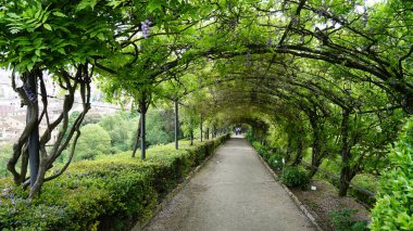 İtalya, Floransa, 4 Mayıs 2024. Bardini bahçesi manzarası, Floransa 'nın tarihi merkezinde bulunan eski Villa Bardini' nin tarihi parkı.. 