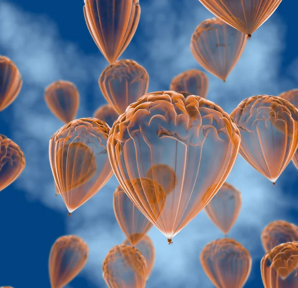 3d rendering of a blue and red heart shaped balls in a colour background