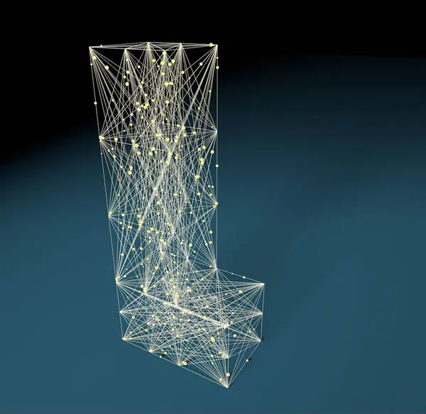 3d rendering of a glass cube with a polygonal mesh on a black background