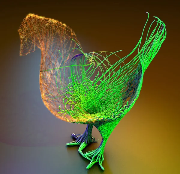 3d illustration of a bird with a toy on a black background