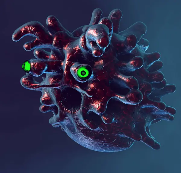 human brain with a virus anatomy, 3d rendering