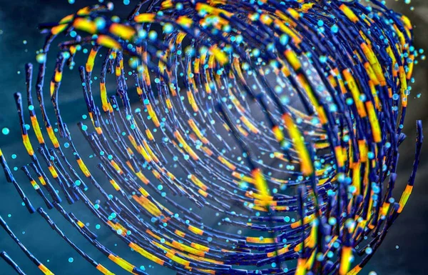 Koyu mavi ve siyah arka planda fiber optik top, 3D görüntüleme, dijital duvar kağıdı