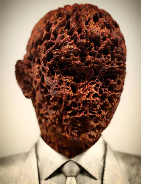 Kafatası olan bir adamın yakın çekimi.