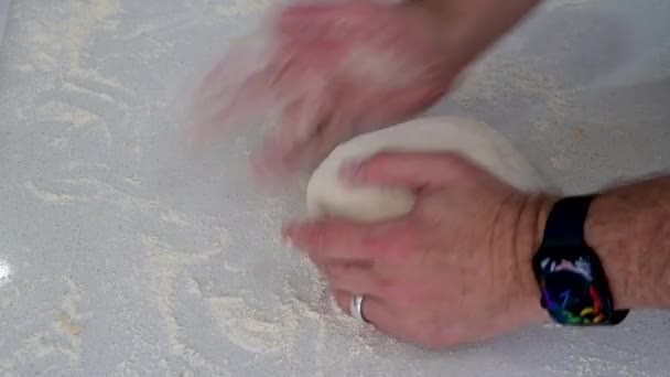 Forming Sourdough Bread Dough Ball Shape Hands — Stock Video