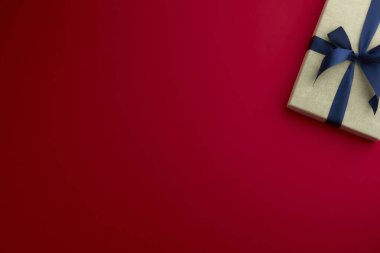 christmas decor on wood table, flat lay, top view