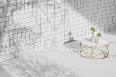 Simple monotone background with vases, tree shadows and natural light.