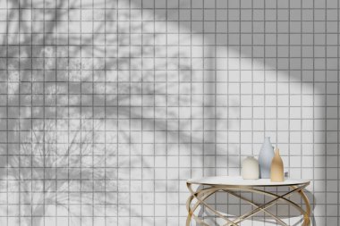 Simple monotone background with vases, tree shadows and natural light.