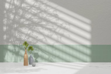 Simple monotone background with vases, tree shadows and natural light.