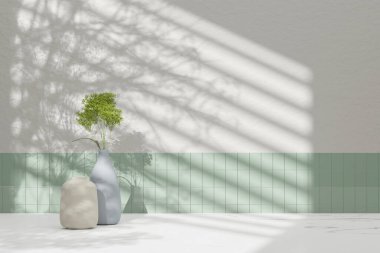 Simple monotone background with vases, tree shadows and natural light.