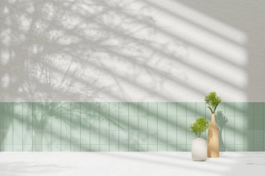Simple monotone background with vases, tree shadows and natural light.