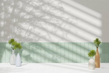 Simple monotone background with vases, tree shadows and natural light.