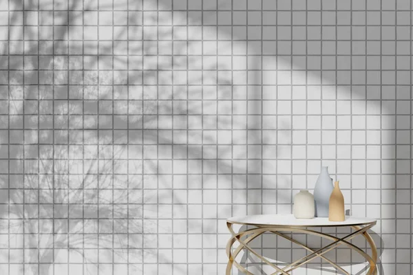 Simple monotone background with vases, tree shadows and natural light.