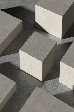 Çeşitli tasarım kullanımları için uygun bir beton kare podyum.