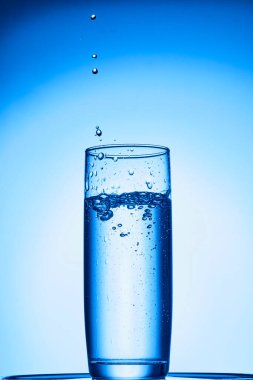 Beyaz zemin üzerine su sıçramış bir bardak su.