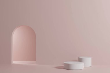 Soyut pembe arka planlı ürün sergisi için podyum. 3d oluşturma.