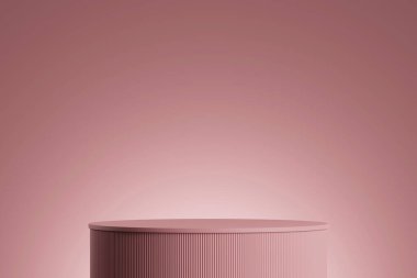 Ürün gösterimi için kopyalama alanı olan pembe zemin üzerinde boş podyum, 3 boyutlu görüntüleme. 3d illüstrasyon