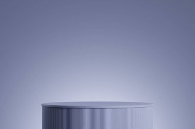 Gradyan mavi arkaplanı olan boş podyum. Ürün, ürün anlamına gelir. 3d oluşturma
