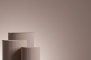 Bej renkli arka planda ürün görüntülemek için kopyalama alanı olan boş podyum. 3d oluşturma.