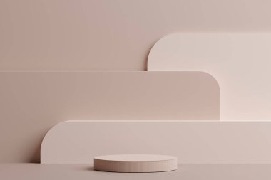 Beyaz duvarlı bir podyum ve pembe arka planlı bir podyum. 3D görüntüleme. 3d illüstrasyon