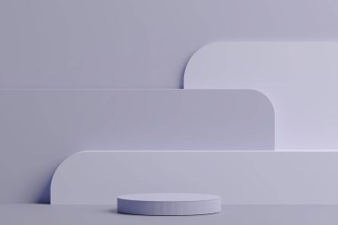 3 boyutlu, soyut beyaz, minimal podyum, podyum, geometrik şekilli minimal sahne. Ürün görüntüleme, vitrin, kaide için minimal tasarım
