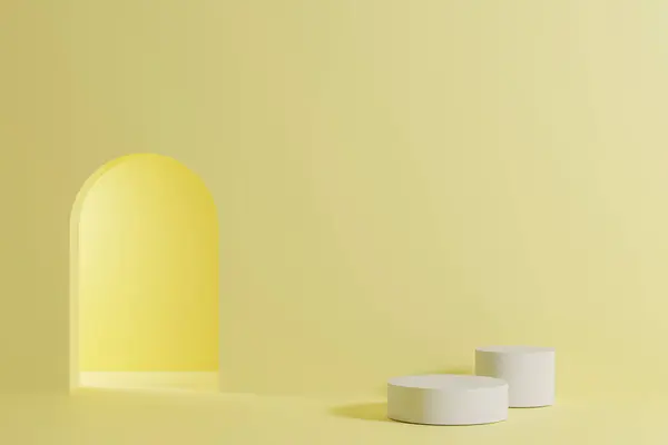 Kürsüde podyum arka planı, soyut beyaz podyum arka planı, reklam ekranı. 3 boyutlu çizim, 3 boyutlu illüstrasyon