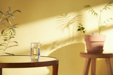 Bu odada doğal ışık ile sakin bir atmosfer var. Masada kil kaplar, cam şişeler, kahve ve çeşitli maddeler var..