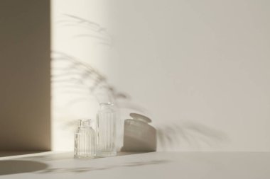 Ilık güneş ışığı, çimen yapraklarından gölgeler, masa üstünde vazo ve fincanlar gibi çeşitli nesnelerin olduğu bir oda.