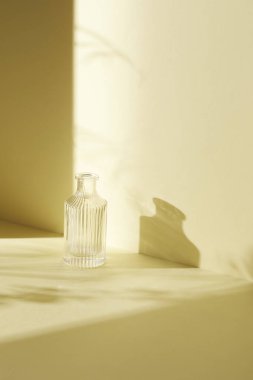 Ilık güneş ışığı, çimen yapraklarından gölgeler, masa üstünde vazo ve fincanlar gibi çeşitli nesnelerin olduğu bir oda.