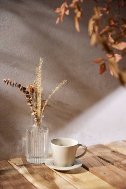 Sıcak öğle güneşinde sonbahar atmosferi olan çeşitli aksesuarlar..