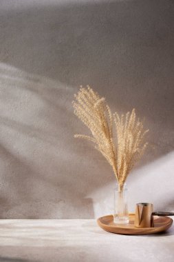 Sıcak öğle güneşinde sonbahar atmosferi olan çeşitli aksesuarlar..