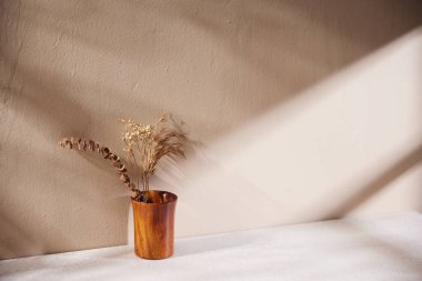 Sıcak öğle güneşinde sonbahar atmosferi olan çeşitli aksesuarlar..