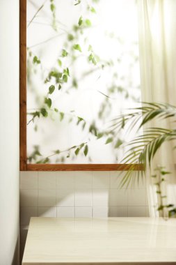 Sıcak bir öğleden sonra güneşinin, ağaç yaprakları manzaralı pencereden içeri girdiği rahat bir oda..