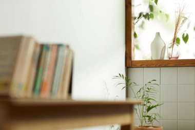 Sıcak bir öğleden sonra güneşinin, ağaç yaprakları manzaralı pencereden içeri girdiği rahat bir oda..