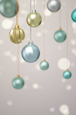 Yeşil arka planda 3 boyutlu noel balosu.