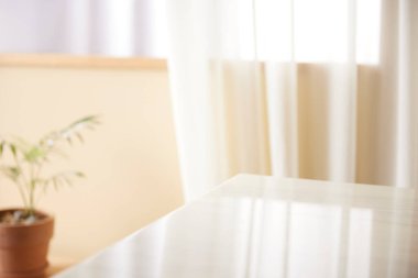 Güneş ışığının içeri aktığı rahat, parlak bir oda..