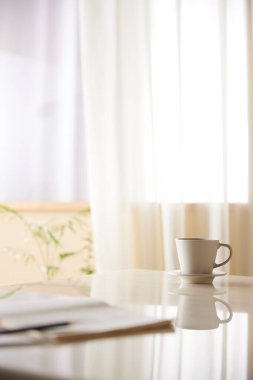 Güneş ışığının içeri aktığı rahat, parlak bir oda..