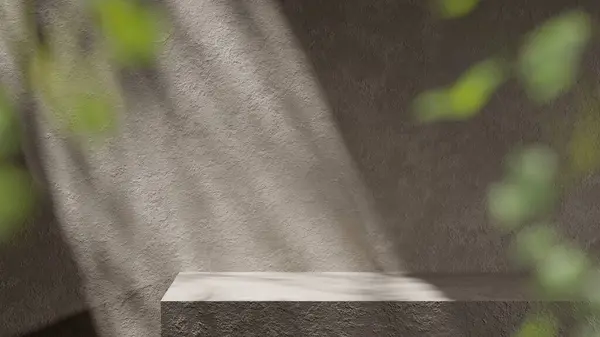 Tasarımlarında kullanabileceğin, gölgeleme açısından zengin bir arka plan. Dokulu duvarlar ve podyum, güneş ışığı altında..