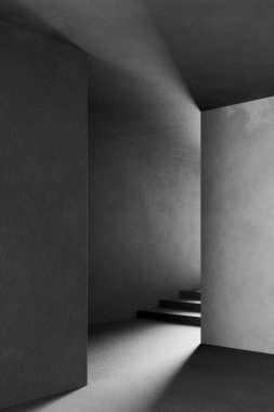 Bina yapısından gelen ışıkla siyah beyaz bir arkaplan.