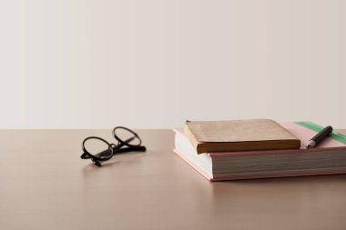 Rahat bir çalışma alanı. Değişik nesnelerle dolu ahşap bir masa.