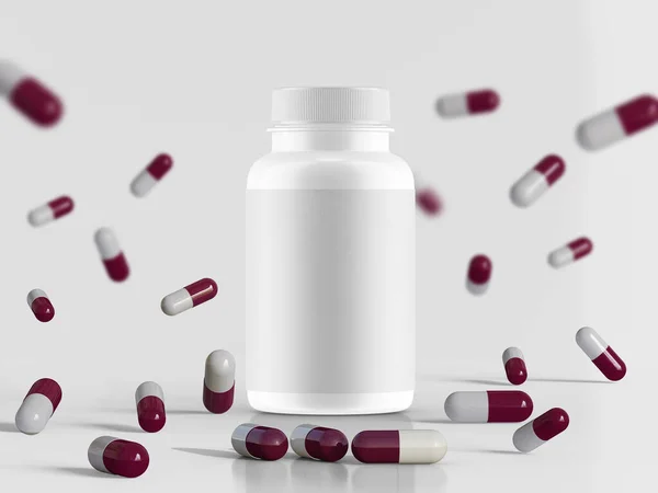 Χάπι Suplement Μπουκάλι Λευκό Χρώμα Και Κενό — Φωτογραφία Αρχείου