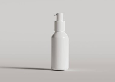 3 boyutlu yazılımla gerçek gibi görünen beyaz renkli bir kozmetik şişesi projenizi tamamlamak için bu kozmetik şişesi kullanılabilir.