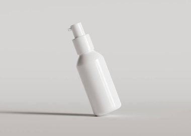 3 boyutlu yazılımla gerçek gibi görünen beyaz renkli bir kozmetik şişesi projenizi tamamlamak için bu kozmetik şişesi kullanılabilir.
