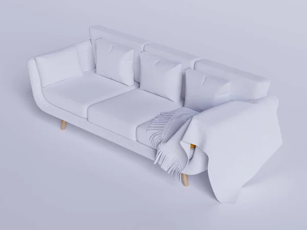装飾のインターリエーターのための3Dソフトウェアによって作られ レンダリングされる現実的なソファー等 — ストック写真