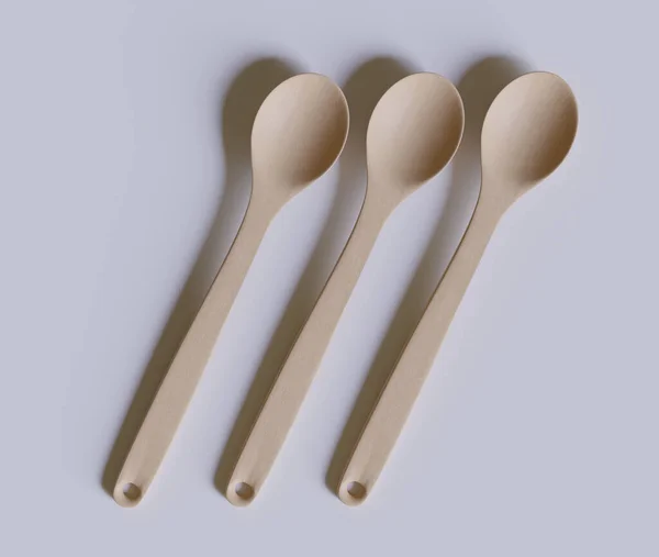 Spoons Realistic Render Wood Texture Modelling Software — Stock Photo, Image